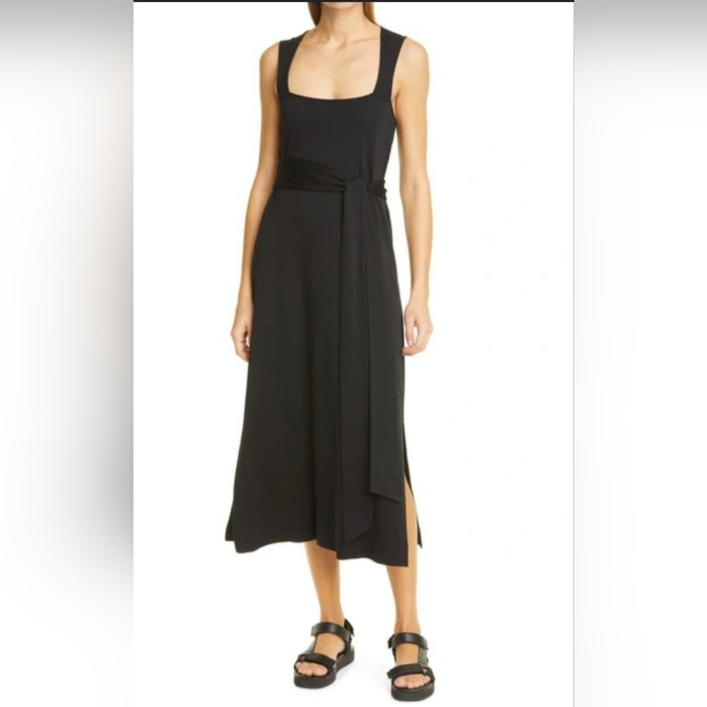 VINCE Sleeveless Midi Faux-Wrap Dress Black Size XL